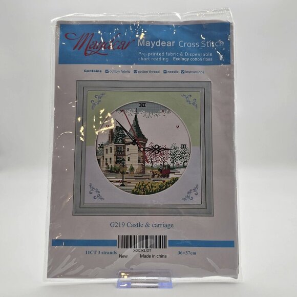 Maydear Castle & Carriage Cross Stitch Kit Pre-Printed Fabric - Picture 1 of 6